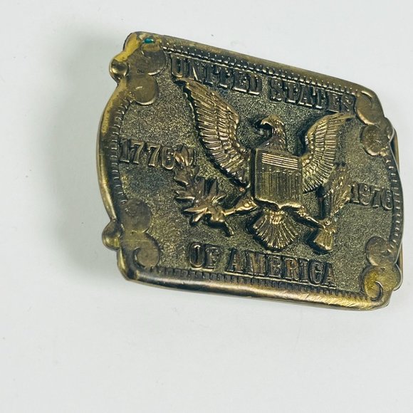 Dezy Denver Patriotic Eagle Crest Brass Buckle Bicentennial United States - Picture 3 of 8